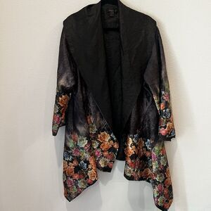 Jerry T Women Jaquard Duster  Cardigan XL Whimsical Church Lady Floral Evening